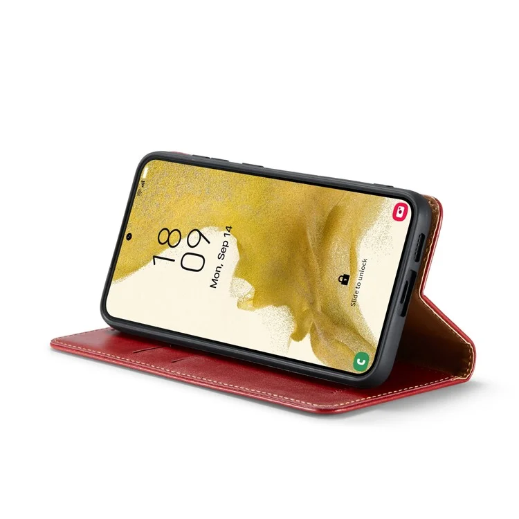 FIERRE SHANN For Samsung Galaxy S24+ Magnetic Case PU Leather+TPU Smart Phone Protector - Red