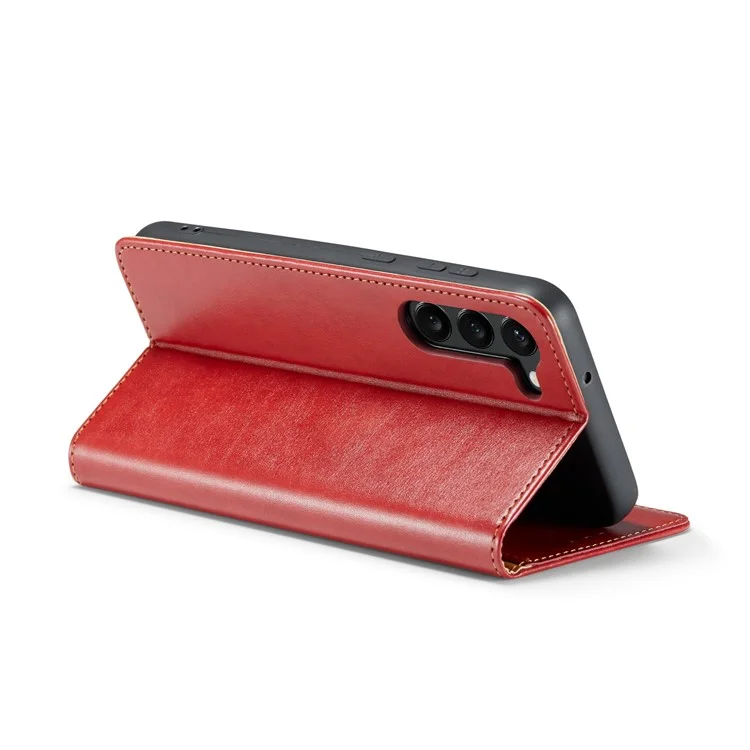 FIERRE SHANN For Samsung Galaxy S24+ Magnetic Case PU Leather+TPU Smart Phone Protector - Red