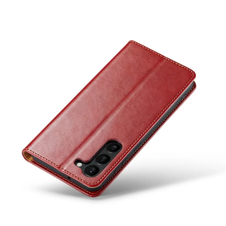 FIERRE SHANN For Samsung Galaxy S24+ Magnetic Case PU Leather+TPU Smart Phone Protector - Red