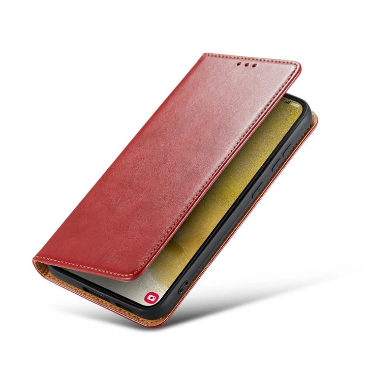 FIERRE SHANN For Samsung Galaxy S24+ Magnetic Case PU Leather+TPU Smart Phone Protector - Red