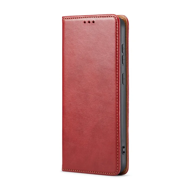 FIERRE SHANN For Samsung Galaxy S24+ Magnetic Case PU Leather+TPU Smart Phone Protector - Red