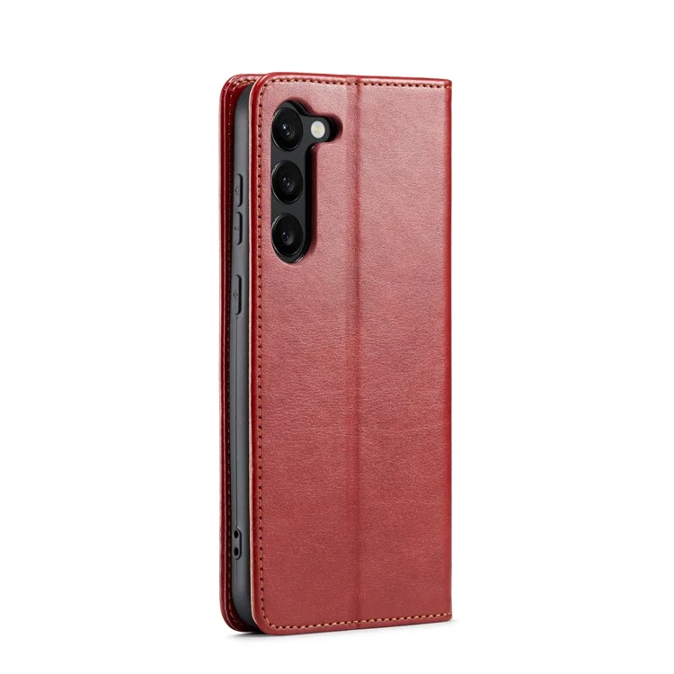 FIERRE SHANN For Samsung Galaxy S24+ Magnetic Case PU Leather+TPU Smart Phone Protector - Red