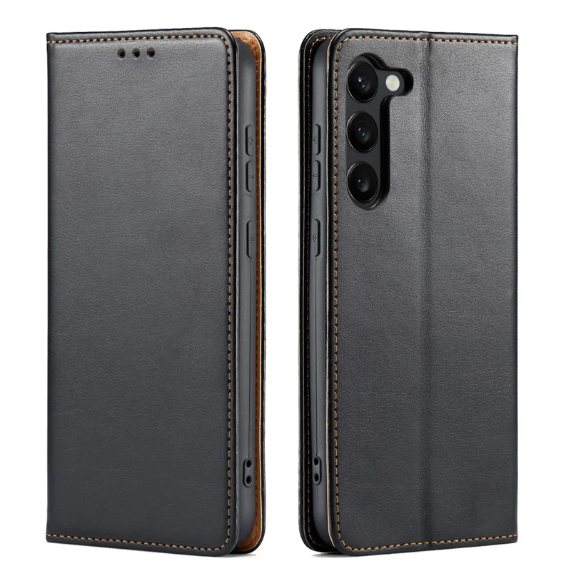 FIERRE SHANN For Samsung Galaxy S24+ Magnetic Case PU Leather+TPU Smart Phone Protector - Black