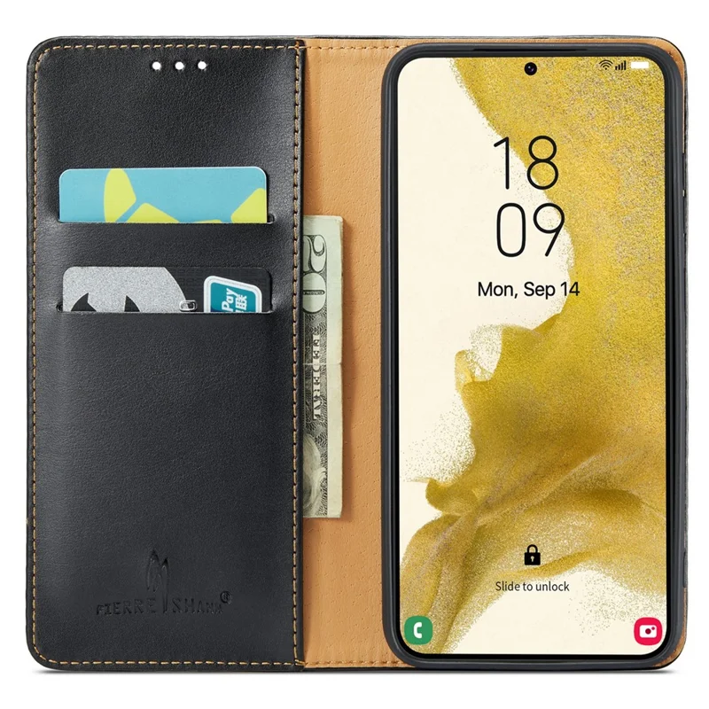 FIERRE SHANN For Samsung Galaxy S24+ Magnetic Case PU Leather+TPU Smart Phone Protector - Black
