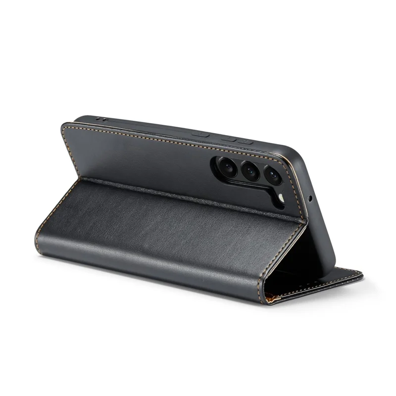 FIERRE SHANN For Samsung Galaxy S24+ Magnetic Case PU Leather+TPU Smart Phone Protector - Black