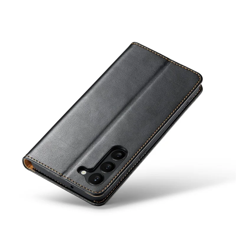 FIERRE SHANN For Samsung Galaxy S24+ Magnetic Case PU Leather+TPU Smart Phone Protector - Black
