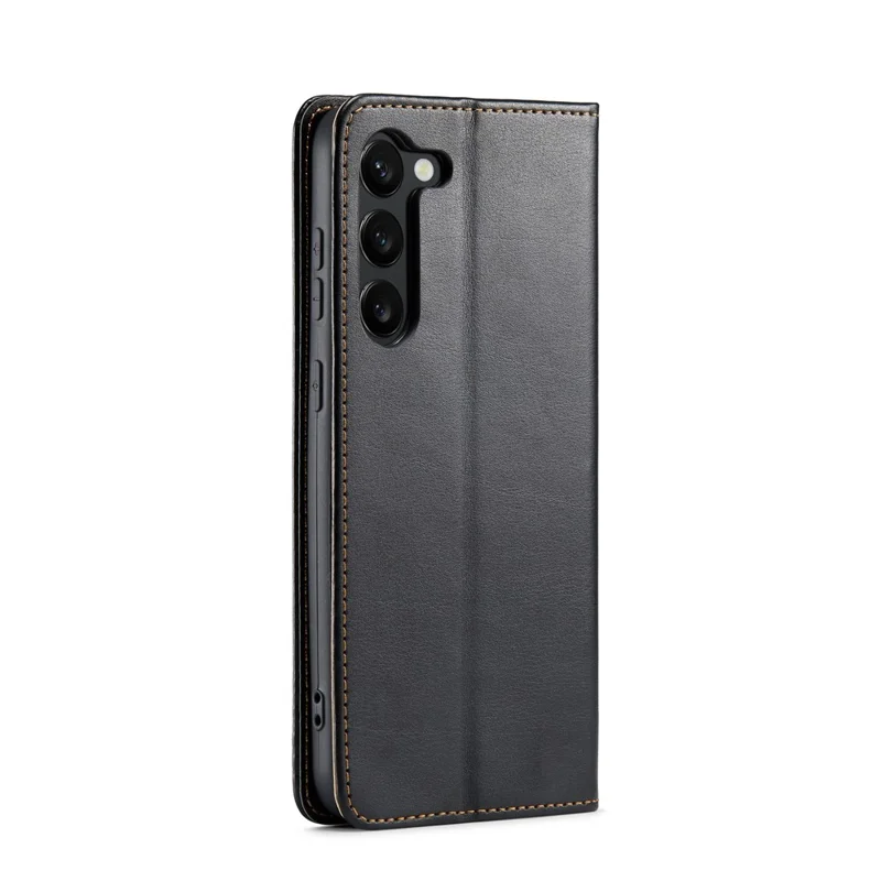 FIERRE SHANN For Samsung Galaxy S24+ Magnetic Case PU Leather+TPU Smart Phone Protector - Black