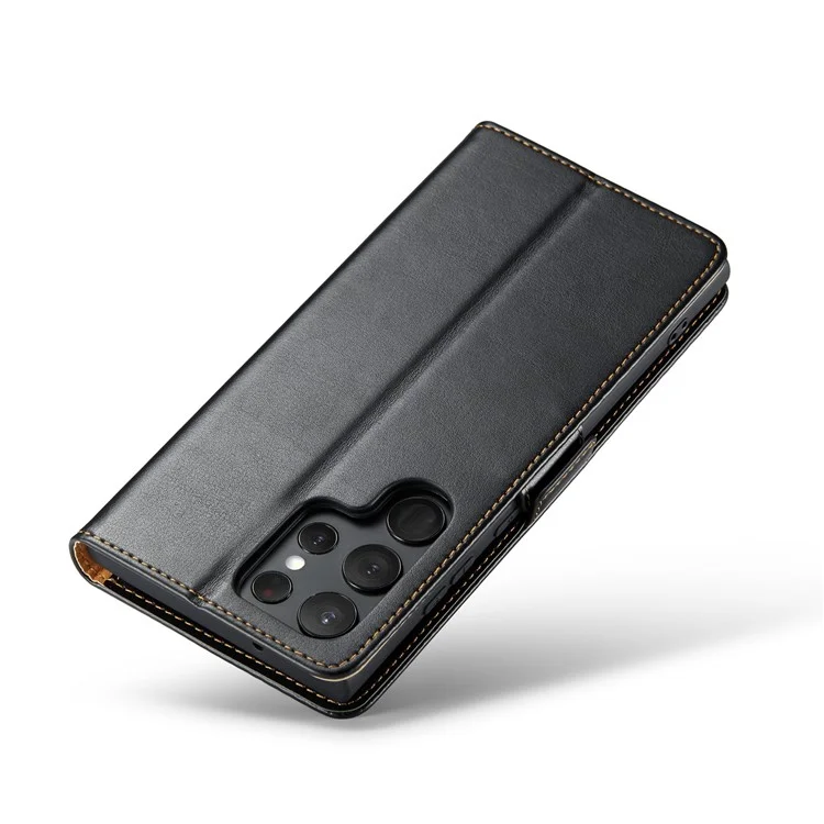FIERRE SHANN Pour Samsung Galaxy S24 Ultra Étui Anti-chute Cuir Stand Portefeuille Housse Protective - Noir