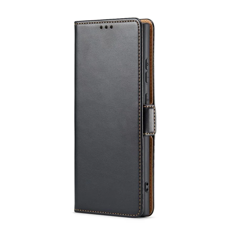 FIERRE SHANN Pour Samsung Galaxy S24 Ultra Étui Anti-chute Cuir Stand Portefeuille Housse Protective - Noir