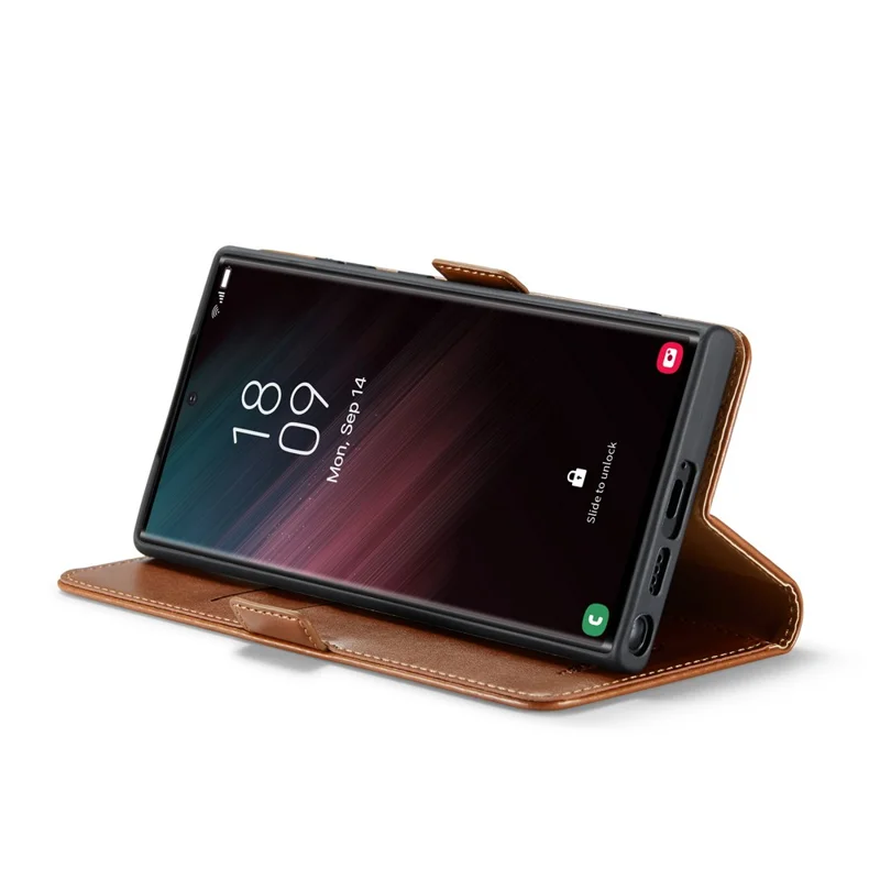 FIERRE SHANN For Samsung Galaxy S24 Ultra Case Anti-fall Leather Stand Wallet Protective Cover - Brown