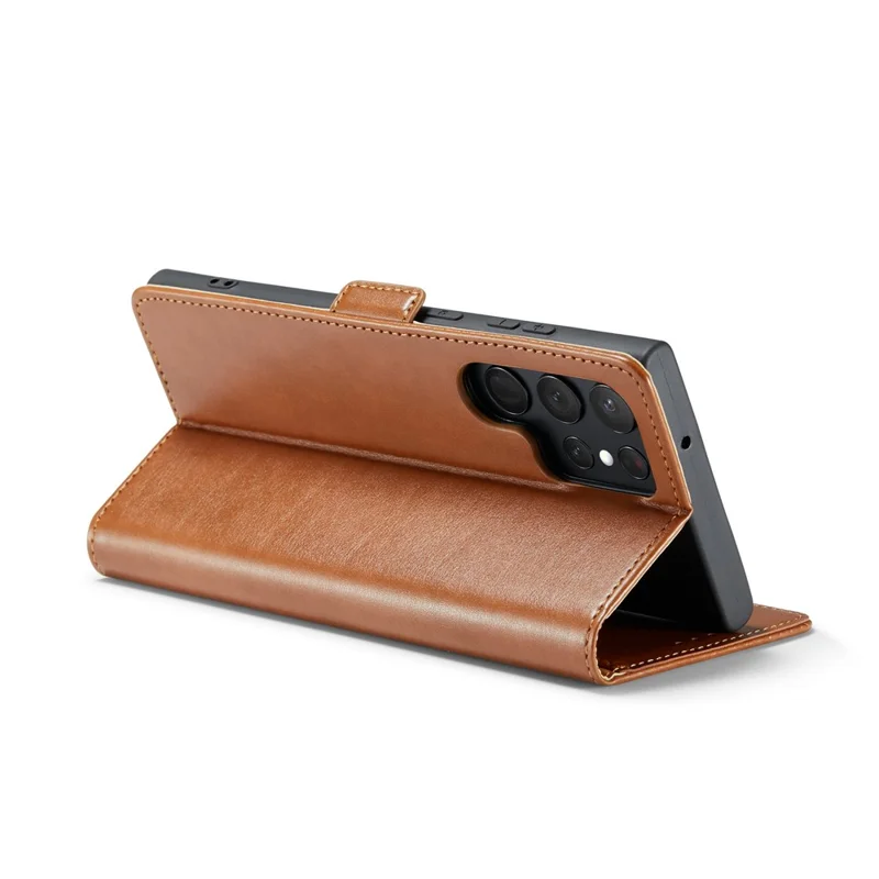 FIERRE SHANN For Samsung Galaxy S24 Ultra Case Anti-fall Leather Stand Wallet Protective Cover - Brown