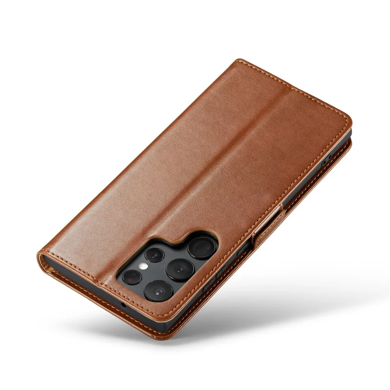 FIERRE SHANN For Samsung Galaxy S24 Ultra Case Anti-fall Leather Stand Wallet Protective Cover - Brown
