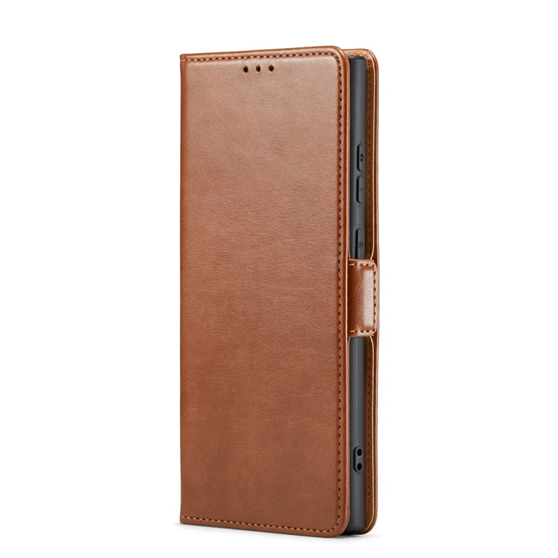 FIERRE SHANN For Samsung Galaxy S24 Ultra Case Anti-fall Leather Stand Wallet Protective Cover - Brown