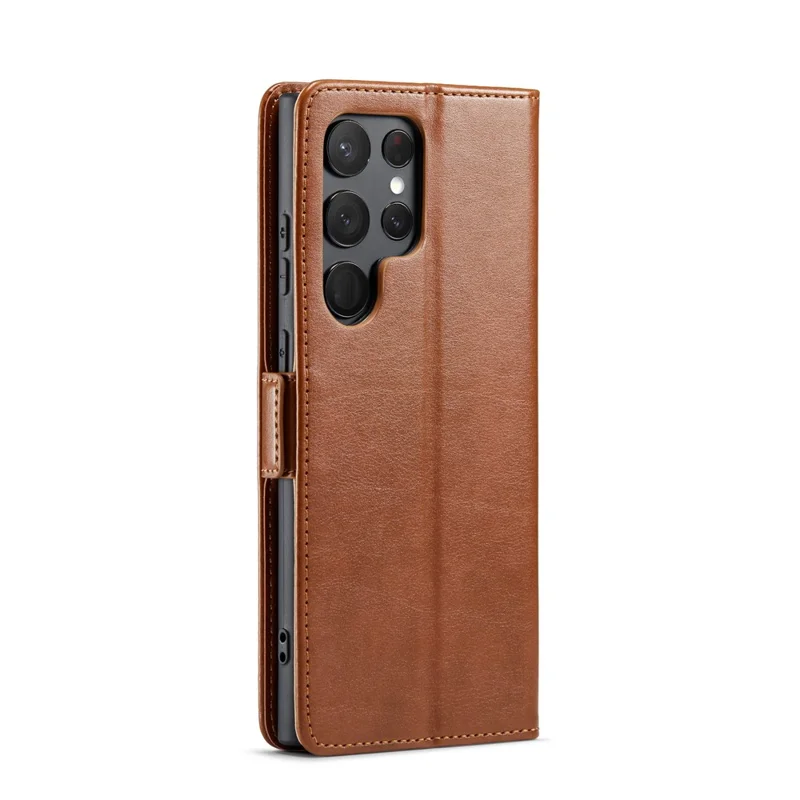 FIERRE SHANN For Samsung Galaxy S24 Ultra Case Anti-fall Leather Stand Wallet Protective Cover - Brown