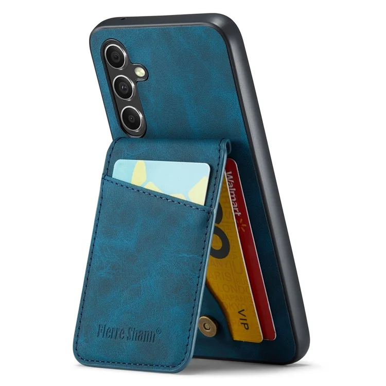 FIERRE SHANN For Samsung Galaxy S23 FE Case PU Leather+TPU Phone Cover with Card Holder - Blue