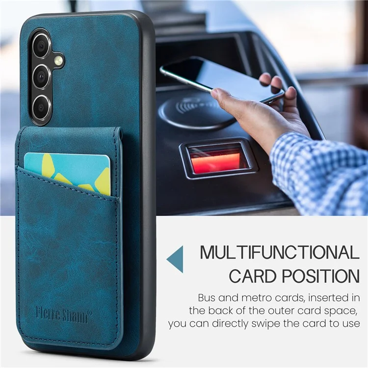 FIERRE SHANN Pour Samsung Galaxy S23 FE Étui en cuir PU+TPU Housse de téléphone avec porte-cartes - Bleu