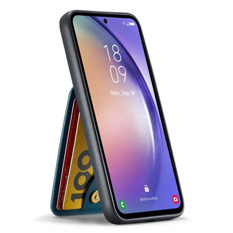 FIERRE SHANN Pour Samsung Galaxy S23 FE Étui en cuir PU+TPU Housse de téléphone avec porte-cartes - Bleu