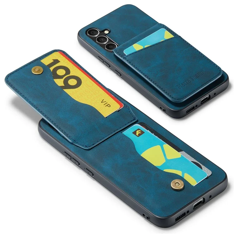 FIERRE SHANN Pour Samsung Galaxy S23 FE Étui en cuir PU+TPU Housse de téléphone avec porte-cartes - Bleu