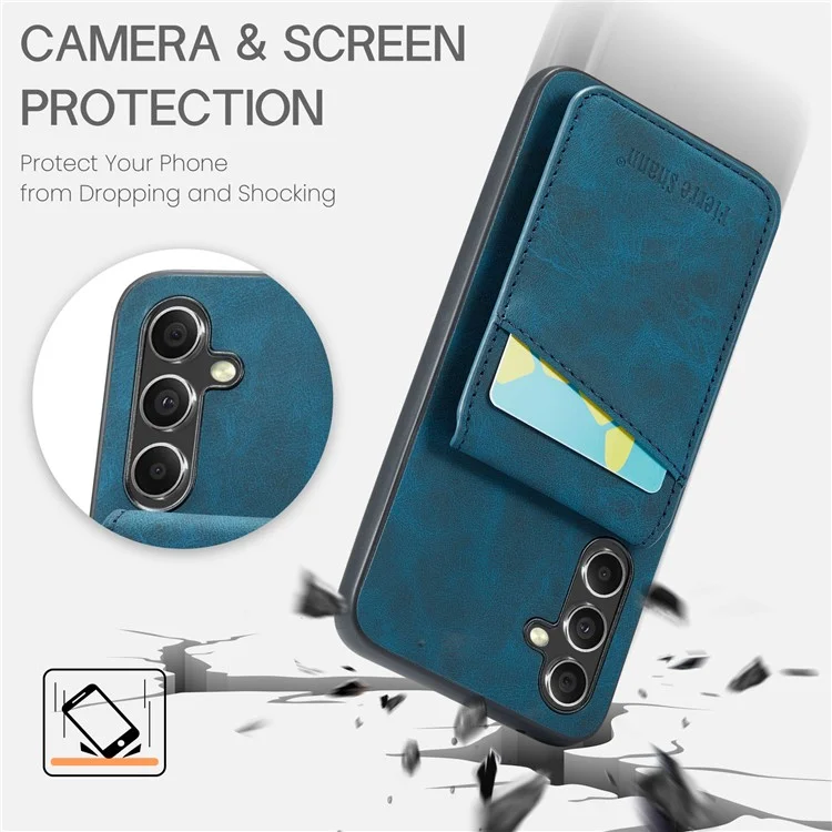 FIERRE SHANN For Samsung Galaxy S23 FE Case PU Leather+TPU Phone Cover with Card Holder - Blue