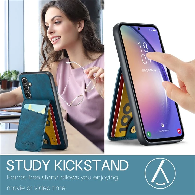 FIERRE SHANN Pour Samsung Galaxy S23 FE Étui en cuir PU+TPU Housse de téléphone avec porte-cartes - Bleu