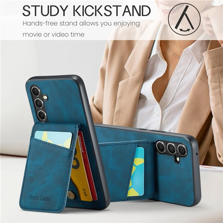 FIERRE SHANN Pour Samsung Galaxy S23 FE Étui en cuir PU+TPU Housse de téléphone avec porte-cartes - Bleu