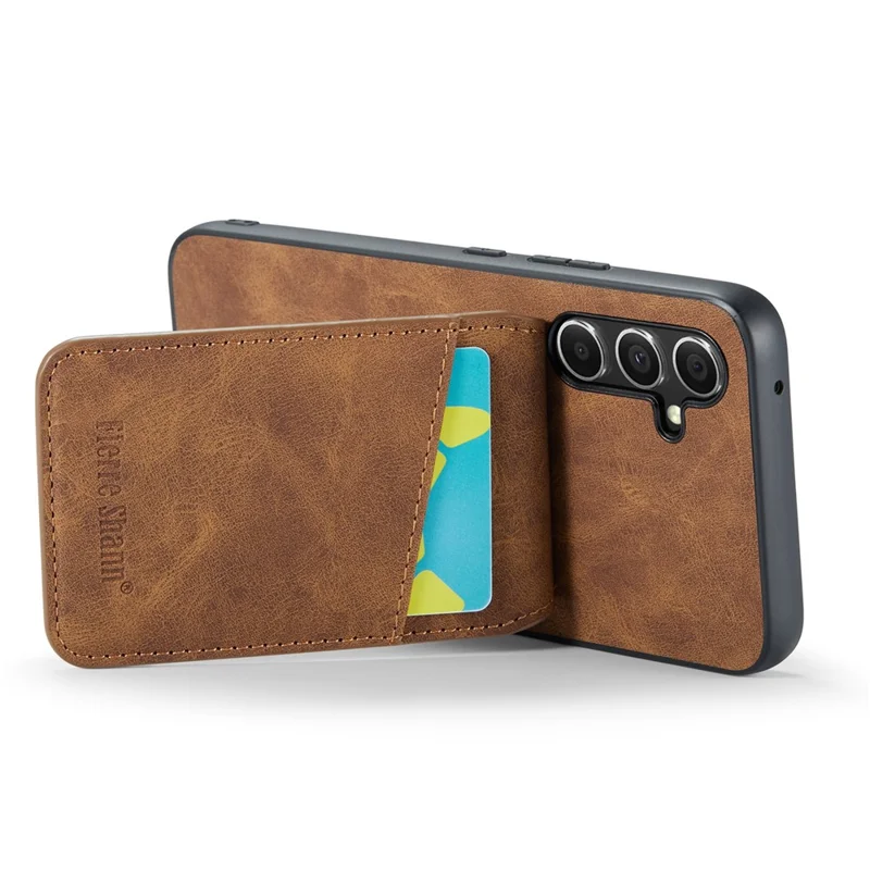 FIERRE SHANN For Samsung Galaxy S23 FE Case PU Leather+TPU Phone Cover with Card Holder - Brown