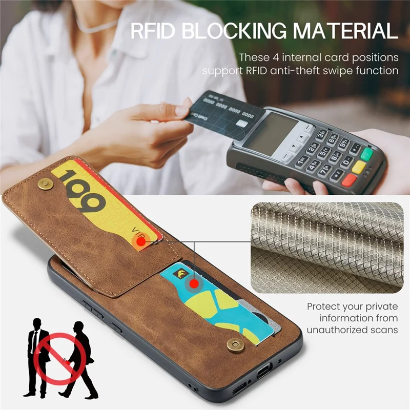 FIERRE SHANN For Samsung Galaxy S23 FE Case PU Leather+TPU Phone Cover with Card Holder - Brown