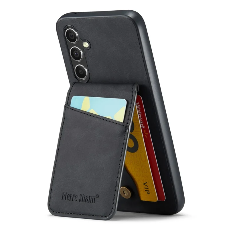 FIERRE SHANN For Samsung Galaxy S23 FE Case PU Leather+TPU Phone Cover with Card Holder - Black