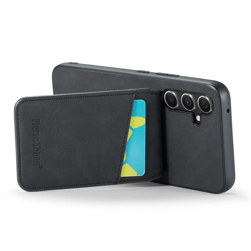 FIERRE SHANN For Samsung Galaxy S23 FE Case PU Leather+TPU Phone Cover with Card Holder - Black
