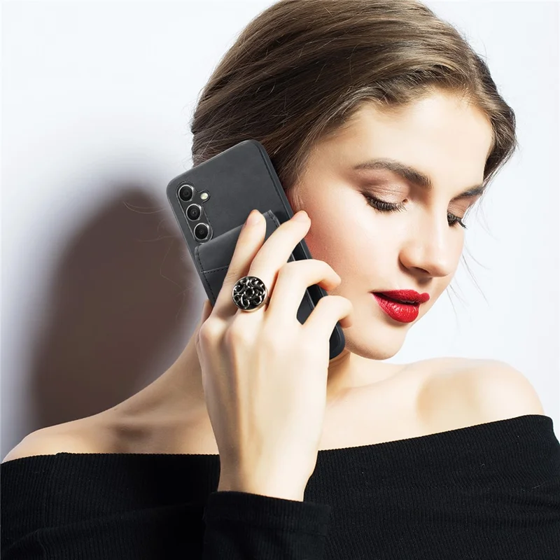 FIERRE SHANN For Samsung Galaxy S23 FE Case PU Leather+TPU Phone Cover with Card Holder - Black