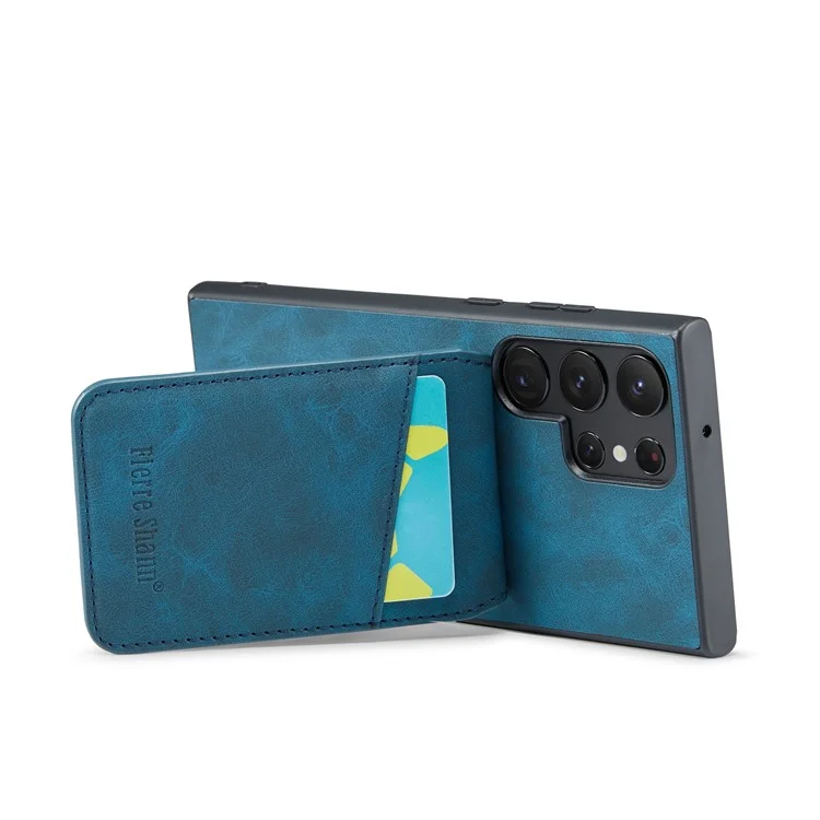 FIERRE SHANN Para Samsung Galaxy S24 Ultra Funda Textura de Caballo Loco Ranuras para Tarjetas Funda de Teléfono - Azul