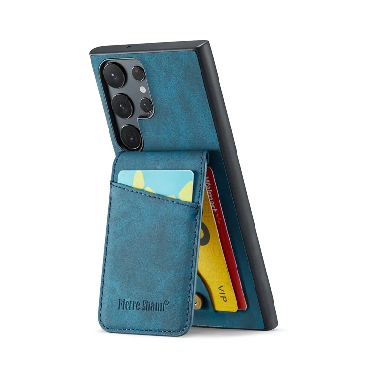 FIERRE SHANN Para Samsung Galaxy S24 Ultra Funda Textura de Caballo Loco Ranuras para Tarjetas Funda de Teléfono - Azul