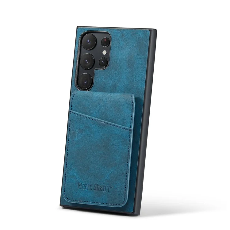 FIERRE SHANN Para Samsung Galaxy S24 Ultra Funda Textura de Caballo Loco Ranuras para Tarjetas Funda de Teléfono - Azul