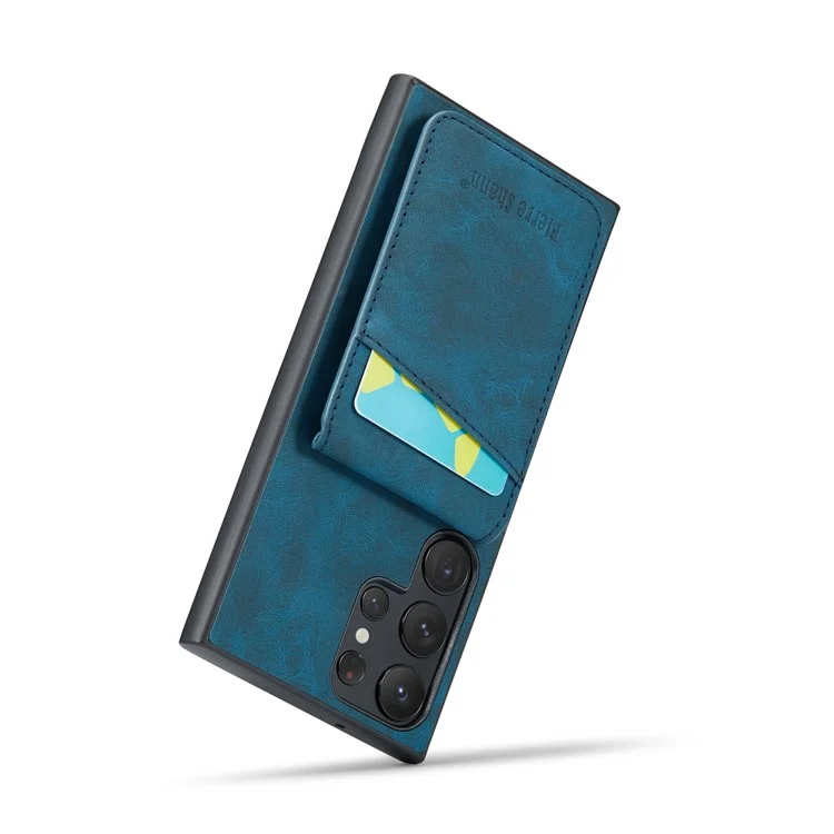 FIERRE SHANN Para Samsung Galaxy S24 Ultra Funda Textura de Caballo Loco Ranuras para Tarjetas Funda de Teléfono - Azul