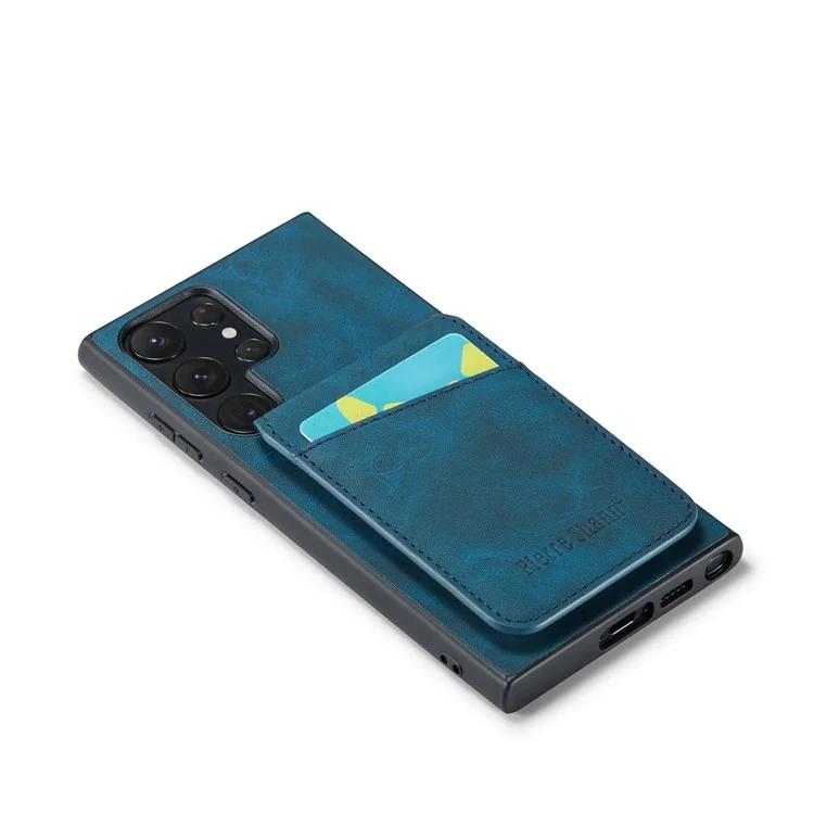 FIERRE SHANN Para Samsung Galaxy S24 Ultra Funda Textura de Caballo Loco Ranuras para Tarjetas Funda de Teléfono - Azul
