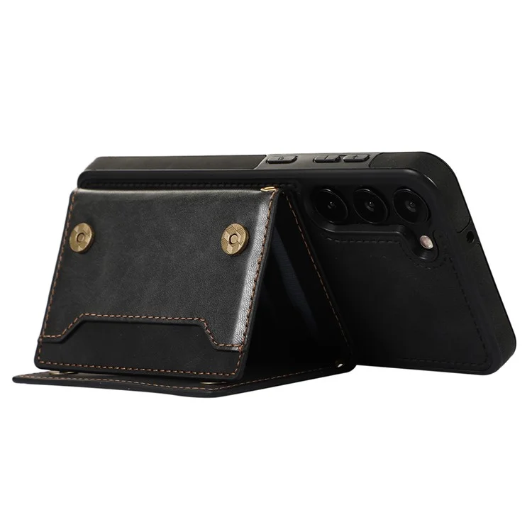 For Samsung Galaxy S24 Kickstand Case RFID Blocking Wallet Phone Cover - Black