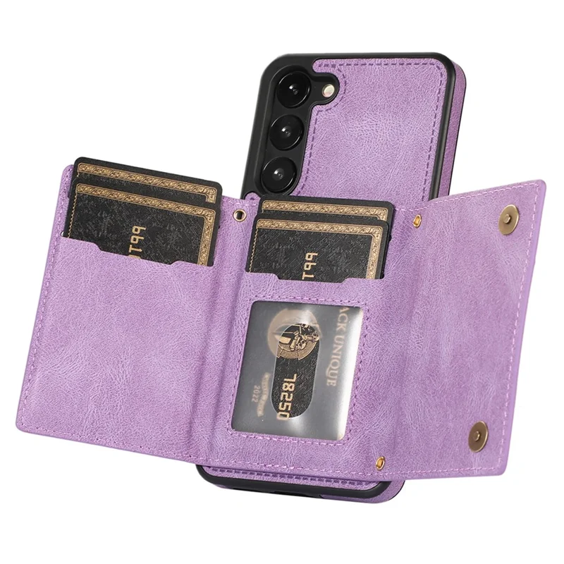 For Samsung Galaxy S24 Kickstand Case RFID Blocking Wallet Phone Cover - Purple