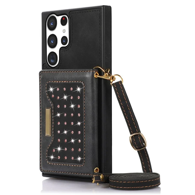 Per Samsung Galaxy S24 Ultra Case Rhinestone Phone Cover con portafoglio RFID Blocking - Nero
