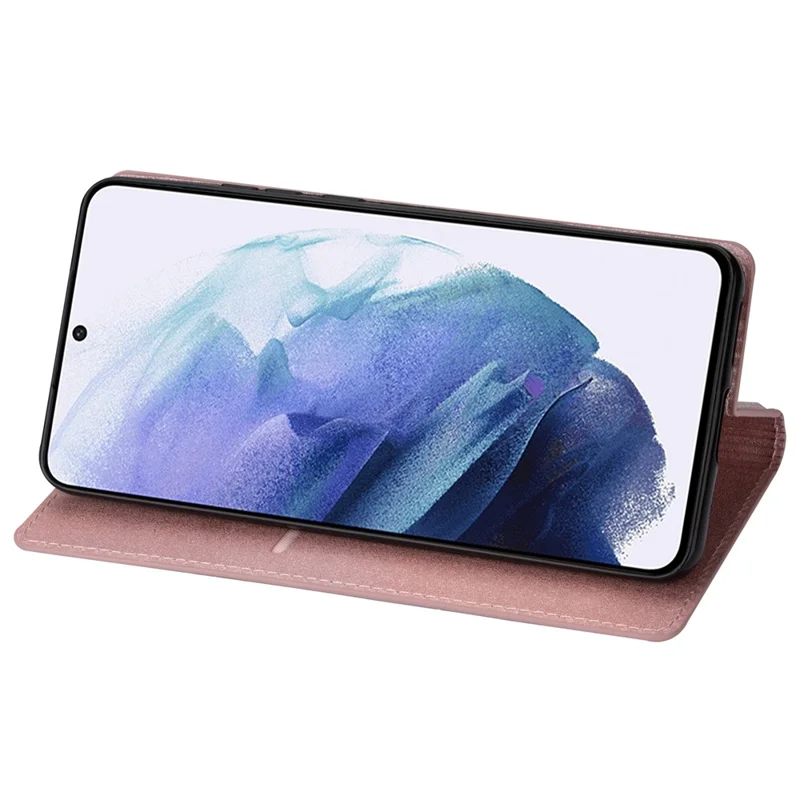 For Samsung Galaxy S24 Leather Case Card Holder Glitter Phone Cover - Rose Gold