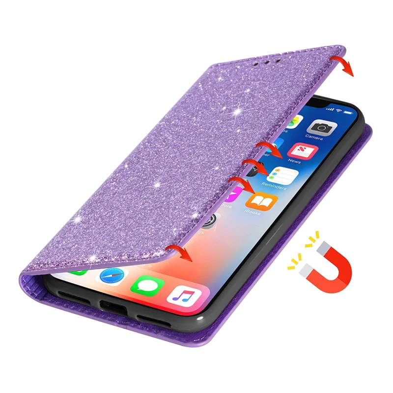 For Samsung Galaxy S24 Leather Case Card Holder Glitter Phone Cover - Purple