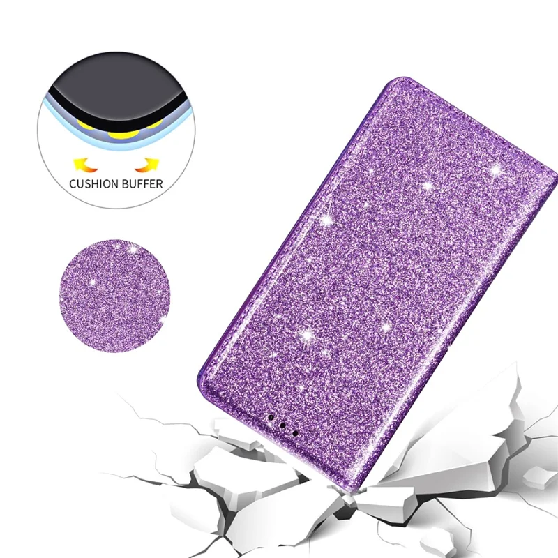 For Samsung Galaxy S24 Leather Case Card Holder Glitter Phone Cover - Purple