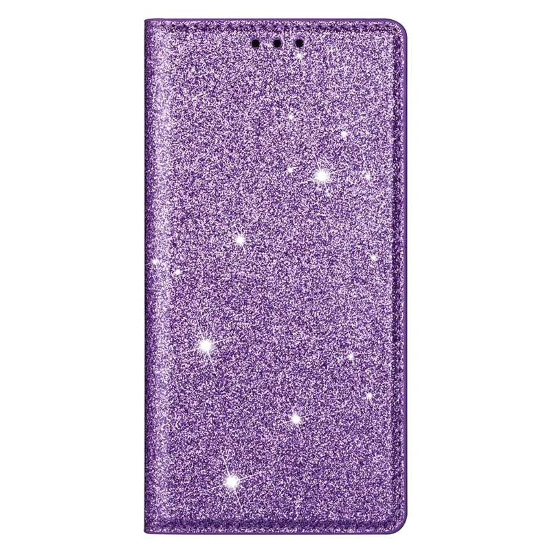 For Samsung Galaxy S24 Leather Case Card Holder Glitter Phone Cover - Purple