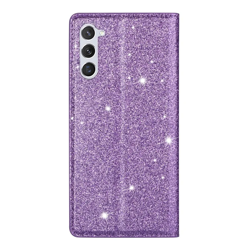 For Samsung Galaxy S24 Leather Case Card Holder Glitter Phone Cover - Purple