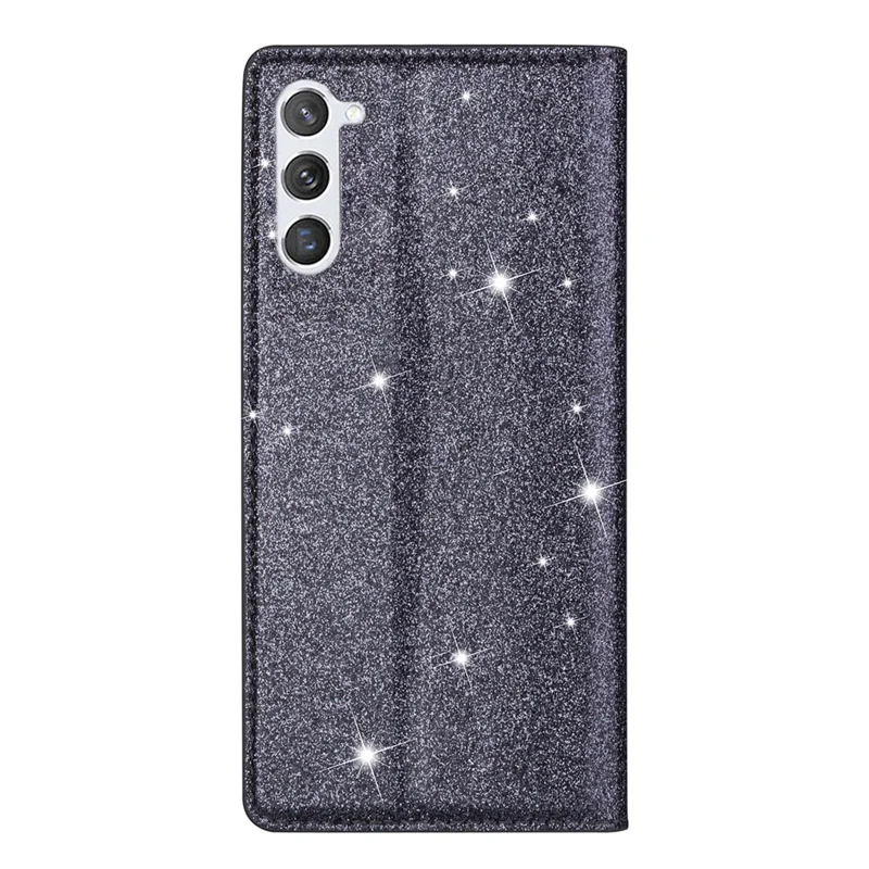 For Samsung Galaxy S24 Leather Case Card Holder Glitter Phone Cover - Grey