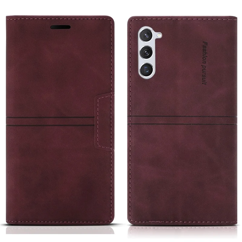 Para a Capa de Couro Anti-queda da Samsung Galaxy S24 Wallet Phone Cover - Vinho Tinto