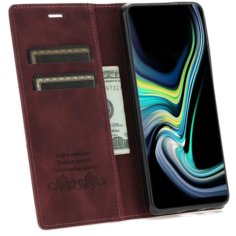 Para a Capa de Couro Anti-queda da Samsung Galaxy S24 Wallet Phone Cover - Vinho Tinto