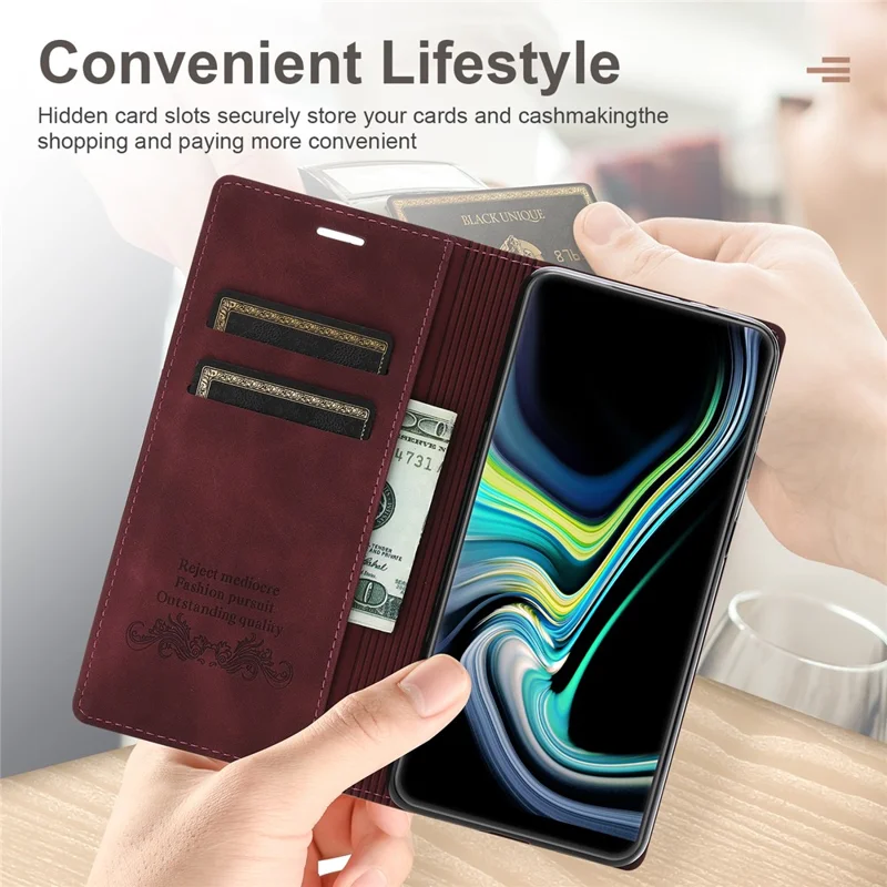 Para a Capa de Couro Anti-queda da Samsung Galaxy S24 Wallet Phone Cover - Vinho Tinto