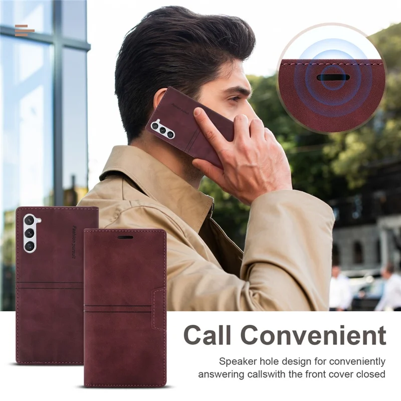 Para a Capa de Couro Anti-queda da Samsung Galaxy S24 Wallet Phone Cover - Vinho Tinto