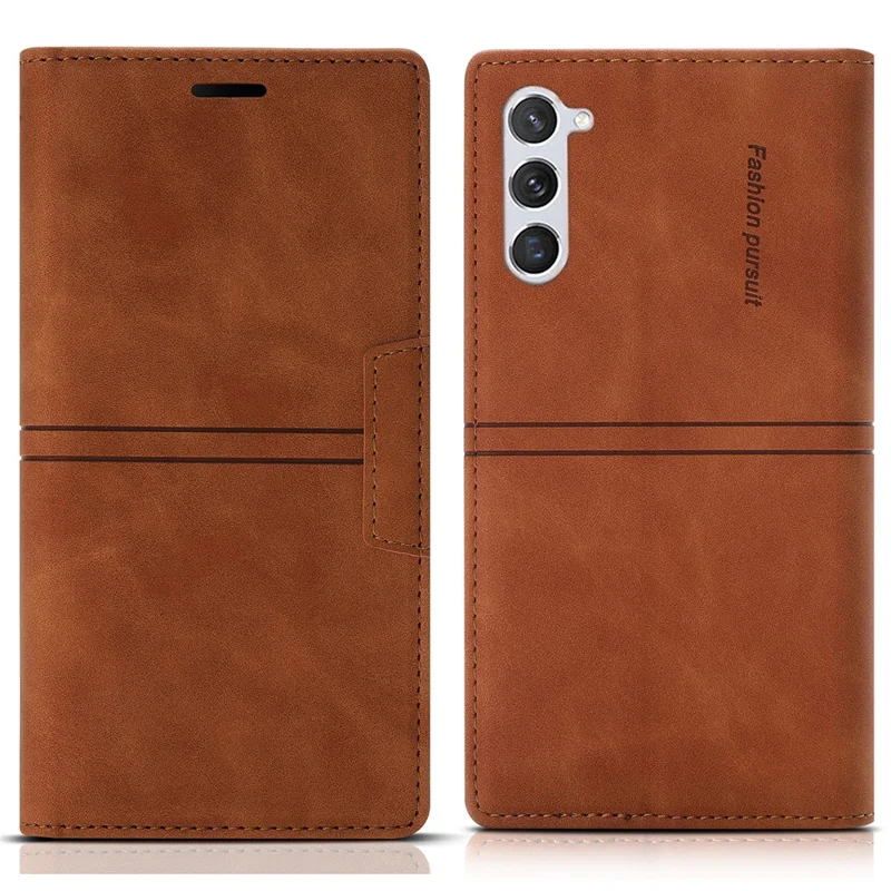 Läder för Samsung Galaxy S24 skyddsfodral med plånbok - Brun