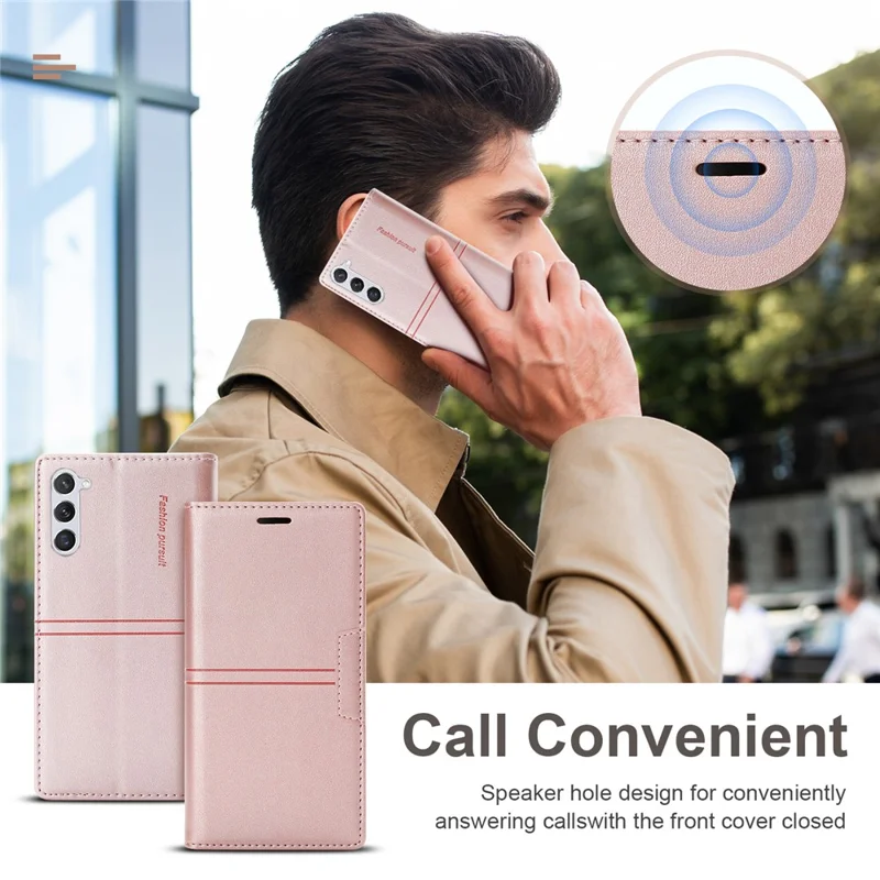 For Samsung Galaxy S24+ Case Wallet PU Leather Stand Phone Cover - Rose Gold